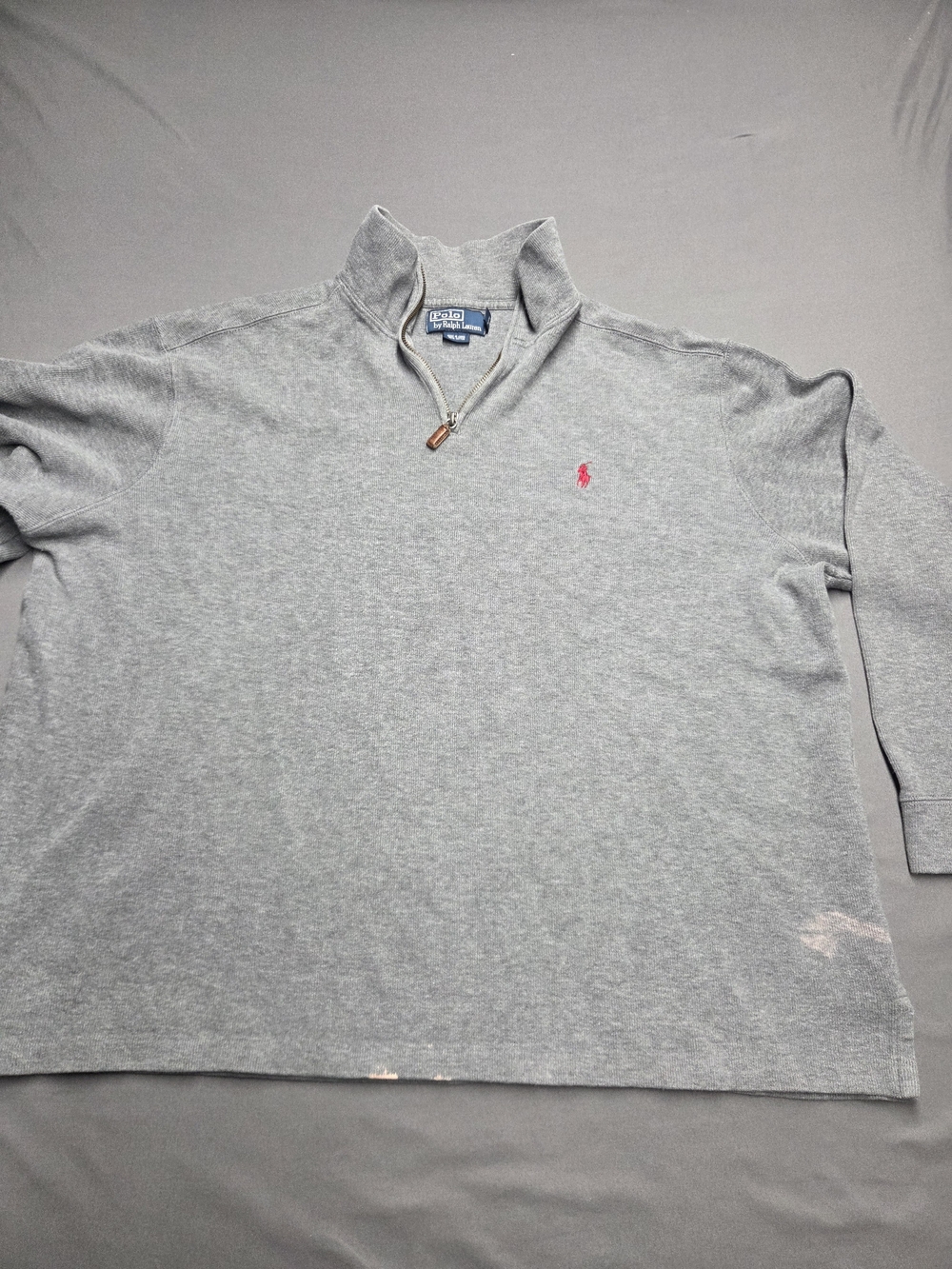 Polo by Ralph Lauren Men’s Light Gray Quarter-Zip Pullover with Pink Pony